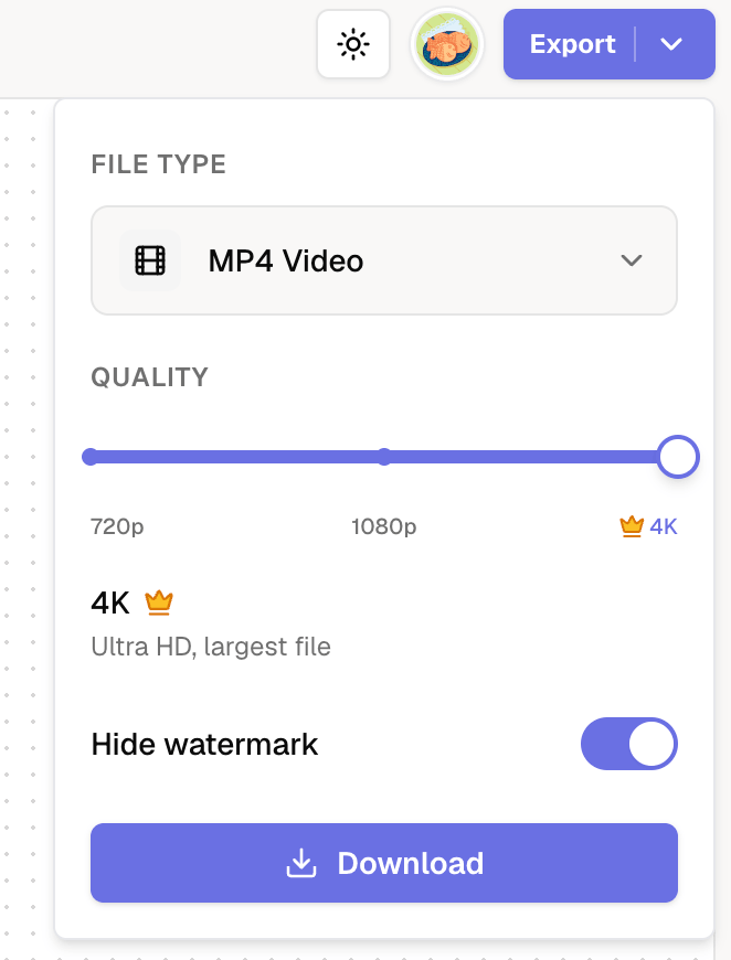 Export settings with 4K resolution selected for a map video