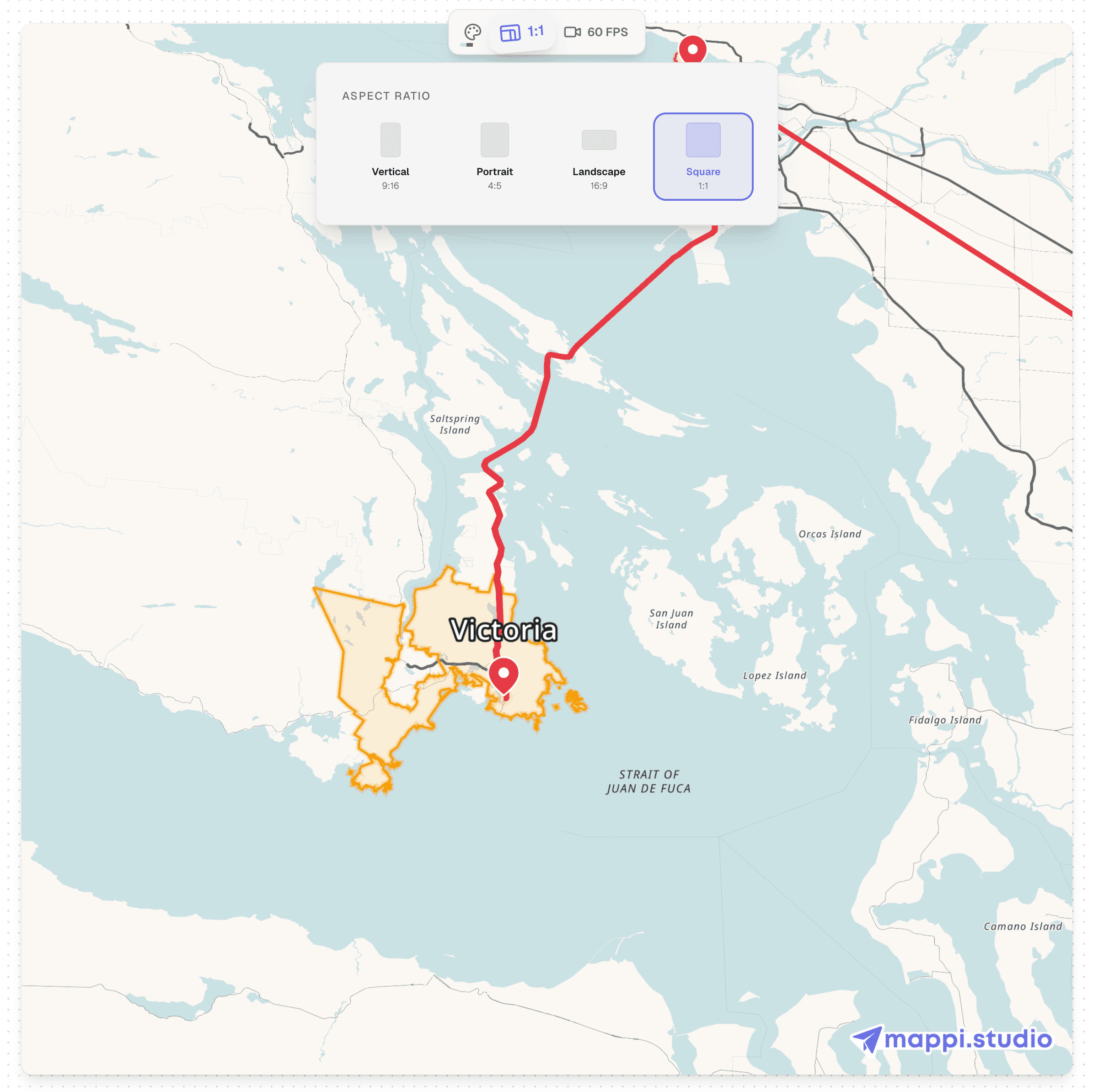 map animation preview framed in the 1:1 square aspect ratio