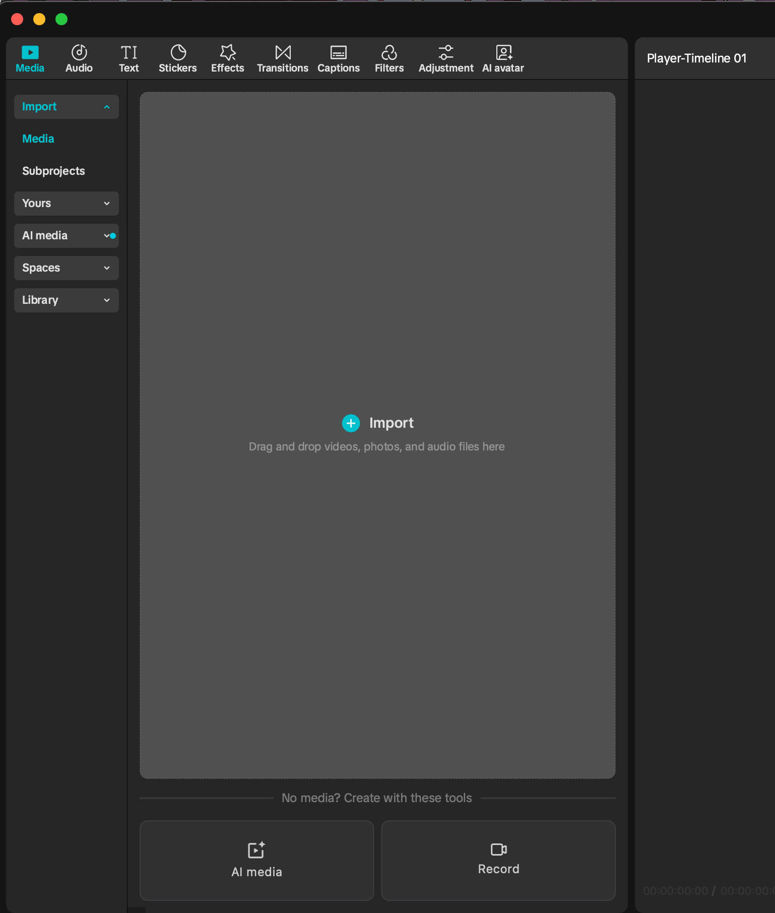 CapCut Media panel with the Import button used to bring a Mappi map animation into the project
