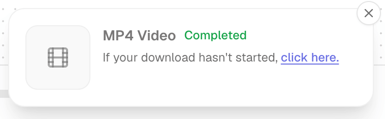 Export dialog showing a finished render with the download button available