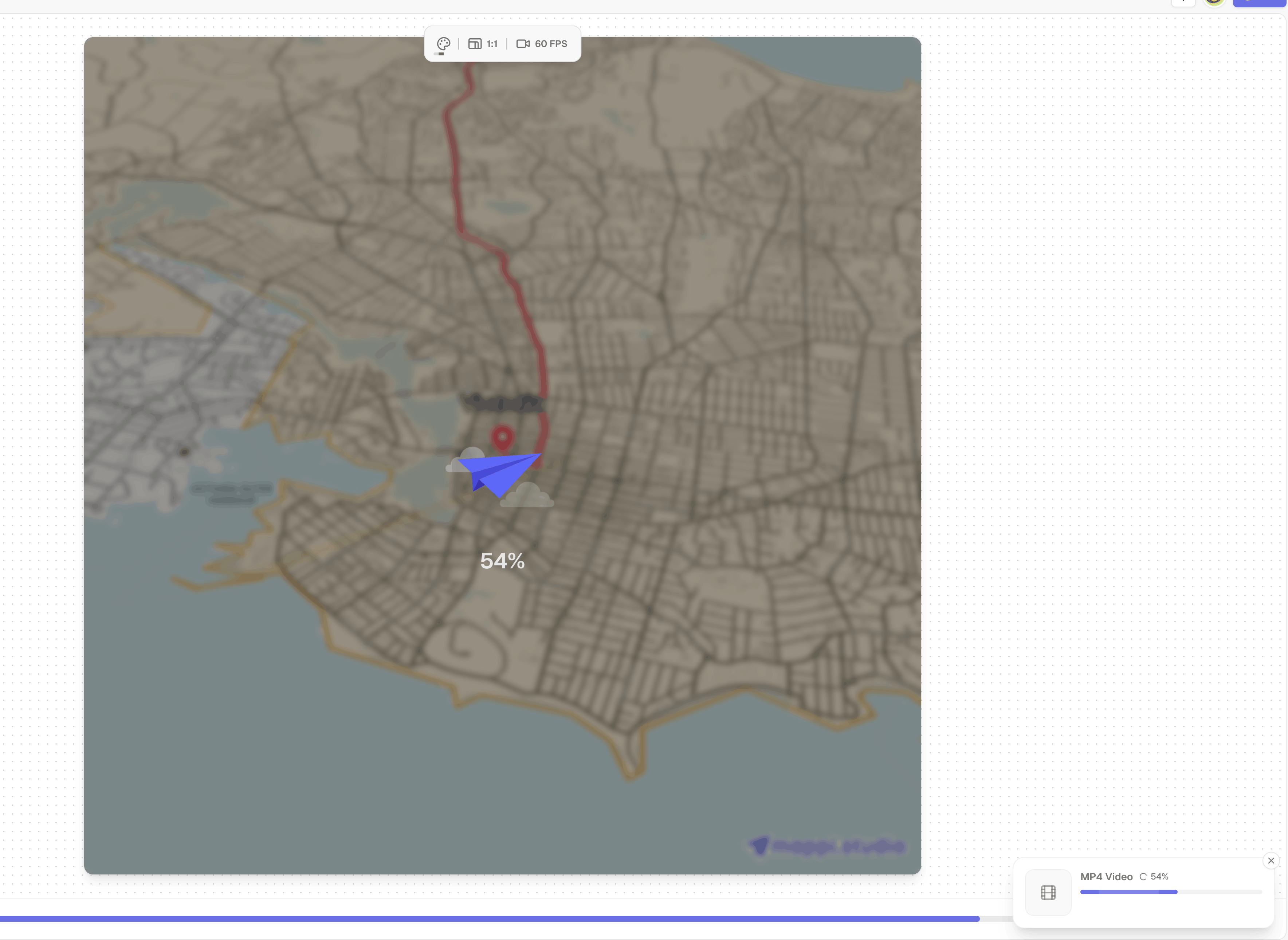 Export progress screen while a map animation is rendering